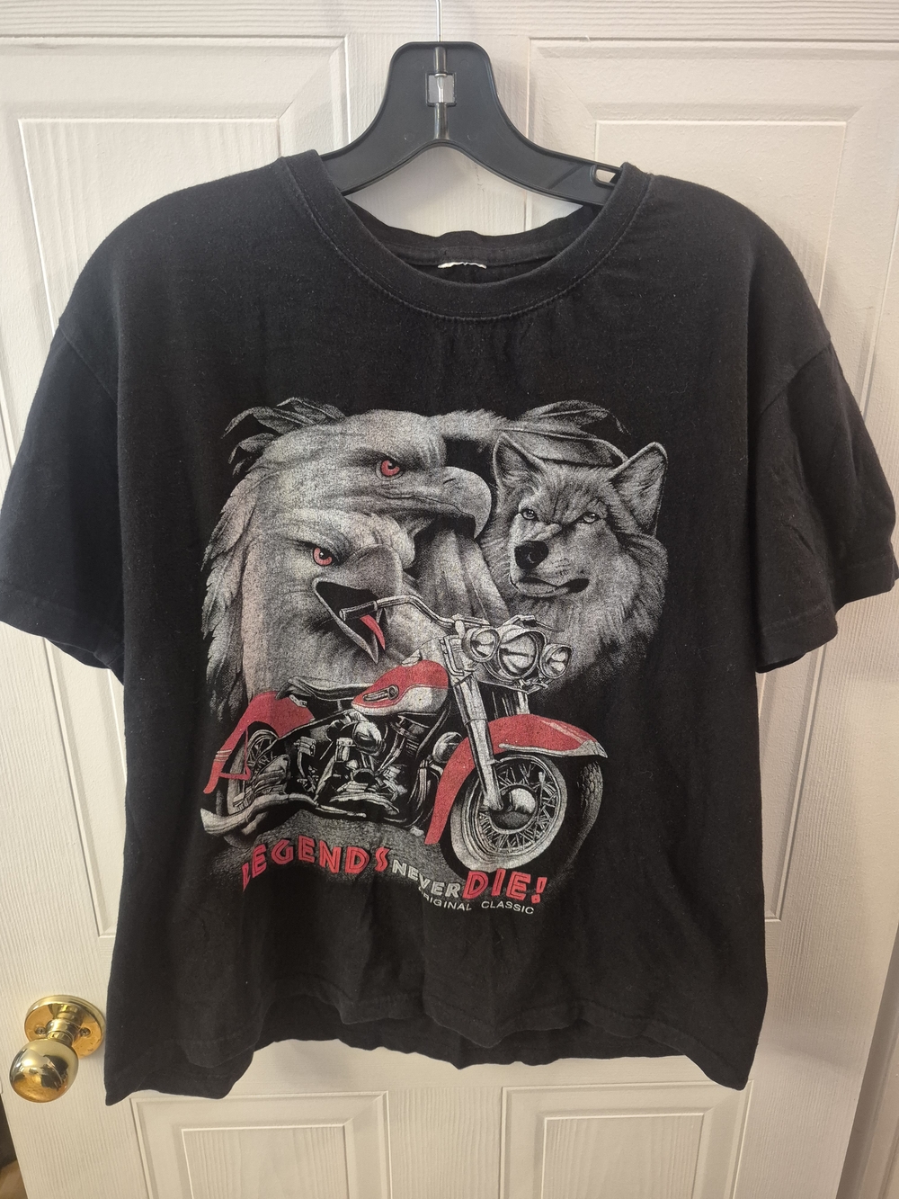 Legends Never Die Vintage Graphic Tee - Motorcycle - Eagles - Wolf